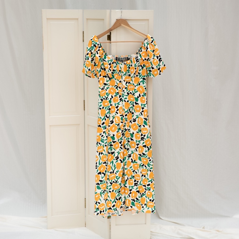 Flora puff sleeve dress with button front